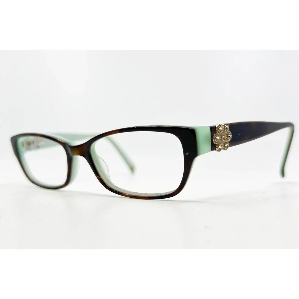 Bulova Santorini Eyeglass Frames Womens Tortoise Mint Flower Detail 51-16-135